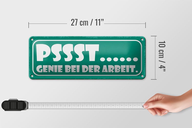 Blechschild Spruch 27x10cm PSSST Genie bei der Arbeit Dekoration