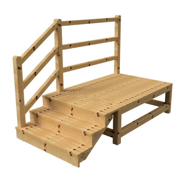 Holzterrasse mit Treppe und Geländer