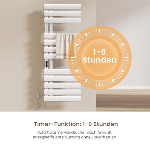 EMKE WiFi Smart Elektrischer Handtuchwärmer 130 x 50 x 11 cm, 440W, Intelligente Temperaturregelung, 6 Betriebsmodi, Wandmontage, Glänzend Weiß