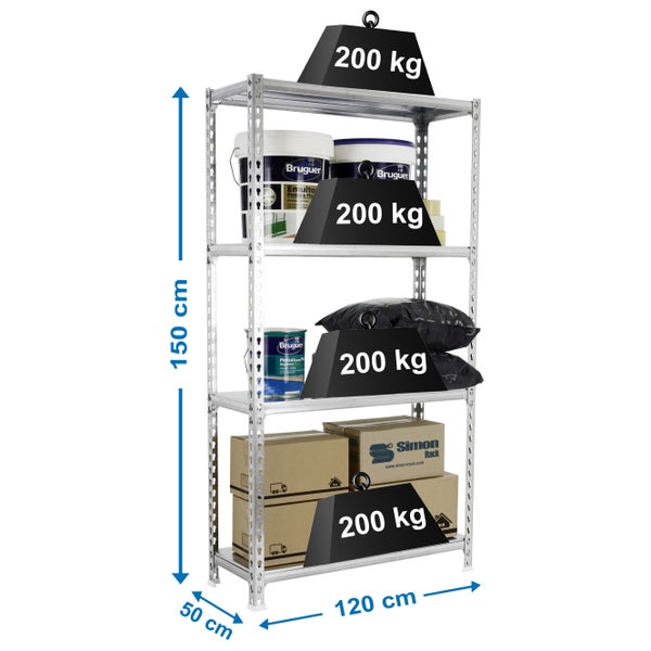 Schwerlastregal MID METAL SHARK | HxBxT 150x120x50cm | Fachlast 200kg | Verzinkt