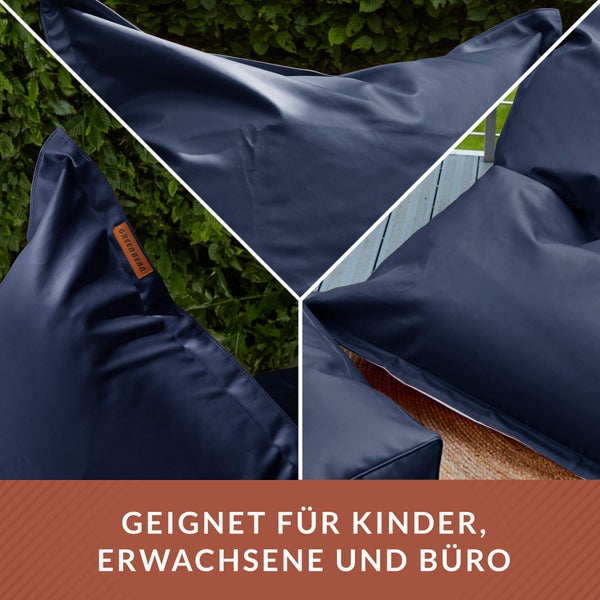 Green Bean XXL Riesen-Sitzsack aus Kunstleder mit EPS Perlen Füllung  - 140 x 180 cm 380 Liter - Bean Bag Sitzkissen Sitzpuff Sitzsessel Bodenkissen Lounge - Dunkelblau