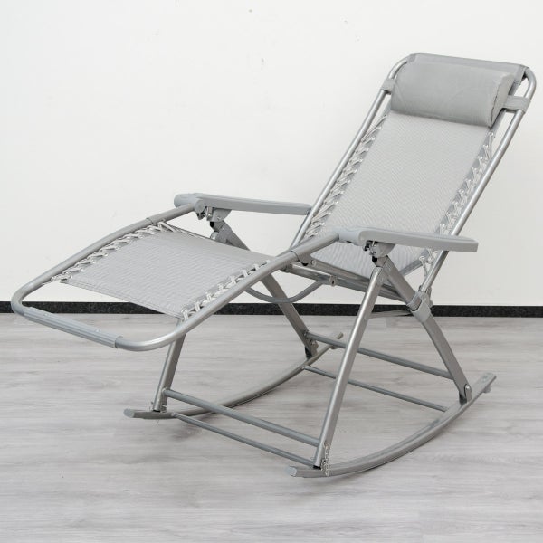 AMANKA Schaukelliege 178x70cm | Schaukelstuhl in Grau | Klappbarer verstellbarer Relaxsessel Liege-Stuhl | Stahlrahmen | Belastbarkeit 100 kg.