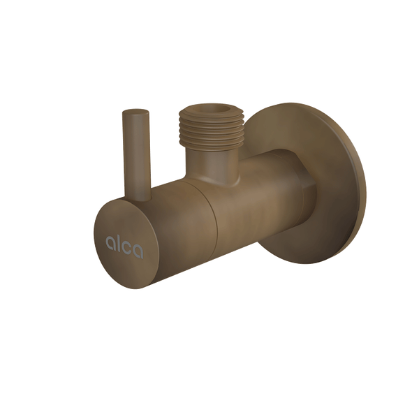 Eckventil von Alca aus Metall in Bronze mit runder Wandrosette und kurzem Hebel