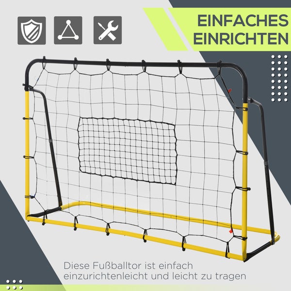 HOMCOM Kickback Fußball Rebounder, Rückprallwand Netz für Fußball, Basketball und Baseball, 184 x 63 x 123 cm, Stahl+PE, Gelb+Schwarz