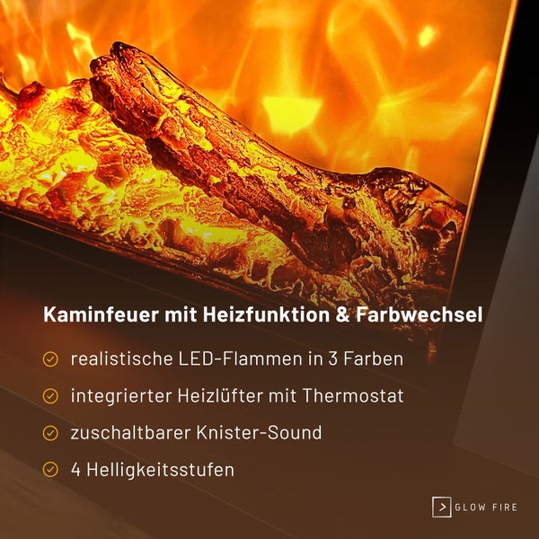 Glow Fire Elektrokamin 'Thebe' | LED Standkamin in schwarz mit Heizung (1500 W) | HxBxT: 85x86x30 cm