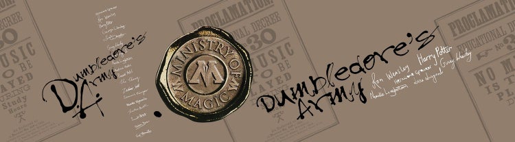 Dumbledores Armee Design mit Ministerium für Magie Siegel und Namensliste