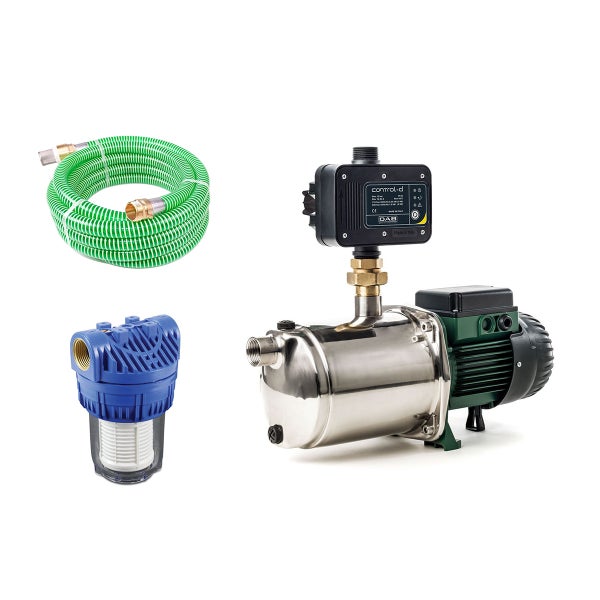 Hauswasserwerk mit Druckschalter, Filter und Schlauchgarnitur