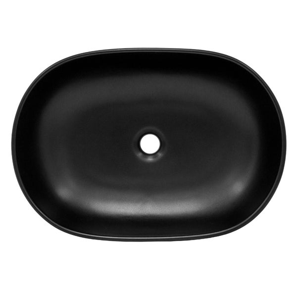 ML-Design Waschbecken aus Keramik in Schwarz matt 600 x 425 x 145 mm mit Ablaufgarnitur, Ovale Aufsatzwaschbecken, Moderne Waschtisch, Waschschale Waschplatz Handwaschbecken, für Badezimmer/Gäste-WC