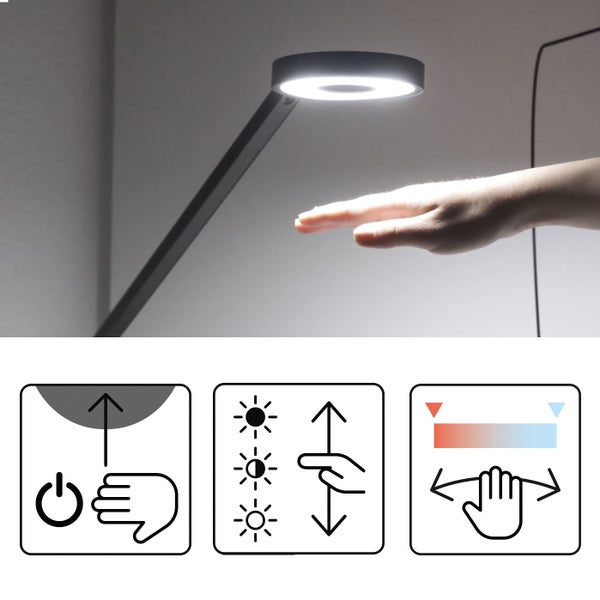 LUCTRA Table Lite Design Schreibtischlampe LED Dimmbar, Gestensteuerung, HCL, 900lm, 2.700K bis 6.500K, 921401, schwarz