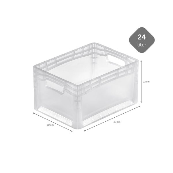 PROREGAL SuperSparSet 8x Transparenter Eurobehälter LightLine mit Offenem Griff und Auflagedeckel HxBxT 22 x 30 x 40 cm 24 Liter Eurobox