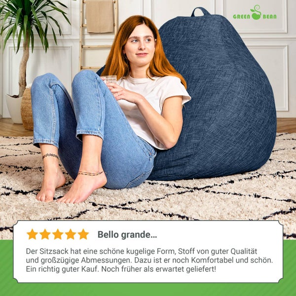 Green Bean Indoor XXL Sitzsack mit 300 Liter mit EPS-Perlen Füllung - Kuschelig Weich Waschbar - Drinnen Stoff Bodenkissen Liegekissen Sitzkissen - Dunkelblau Navy