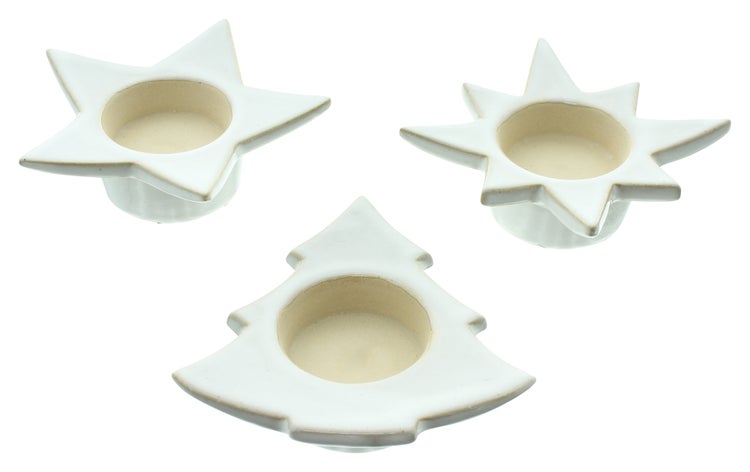 FRANK FLECHTWAREN | Teelichthalter Christmas-Time, 3er Set, 11 x 10,5 x 3,5 cm, 11 x 11 x 2,5 cm, 12 x 12 x 3,5 cm, PORZELLAN