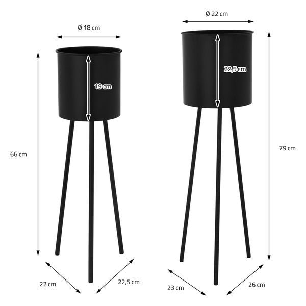 ML-Design Blumenständer 4er Set, Schwarz, 22x22,5x66 cm/23x26x79 cm, aus Stahl, Metallgestell Pflanzenständer, Blumentopfhalter 4-tlg, Blumentopfständer, Blumenhocker Pflanztopf Deko Pflanztopfhalter