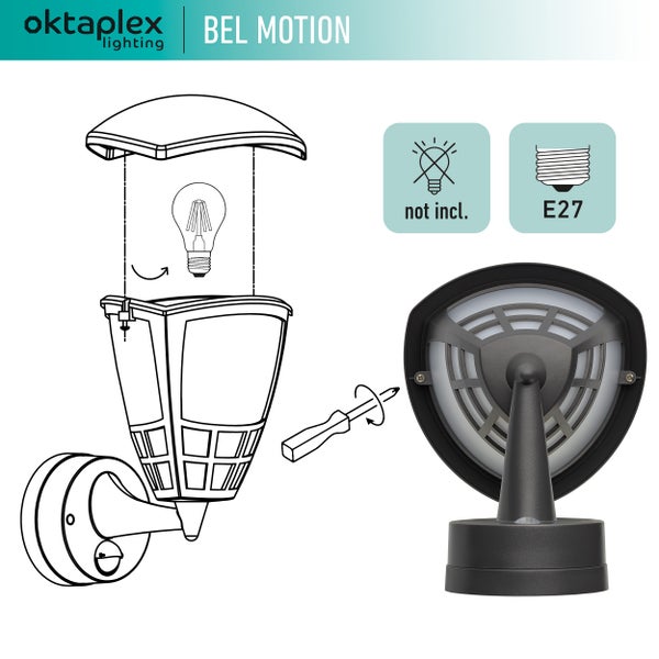 Aussenlampe E27 Bewegungsmelder anthrazit IP54 Wandlaterne für Außenbereich wechselbares Leuchtmittel 230V vielseitig einsetzbar