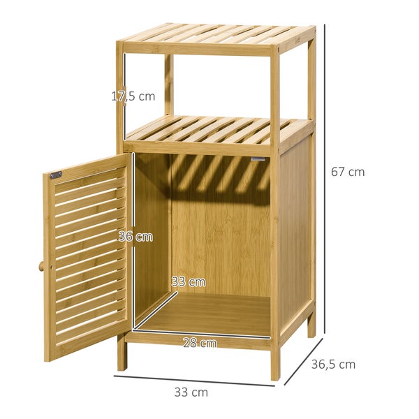 kleankin Badezimmerschrank Badschrank mit offenem Fach, Beistellschrank mit Kippschutz, Aufbewahrungsschrank für Badezimmer, Bambus, Natur, 33 x 35,5 x 67 cm