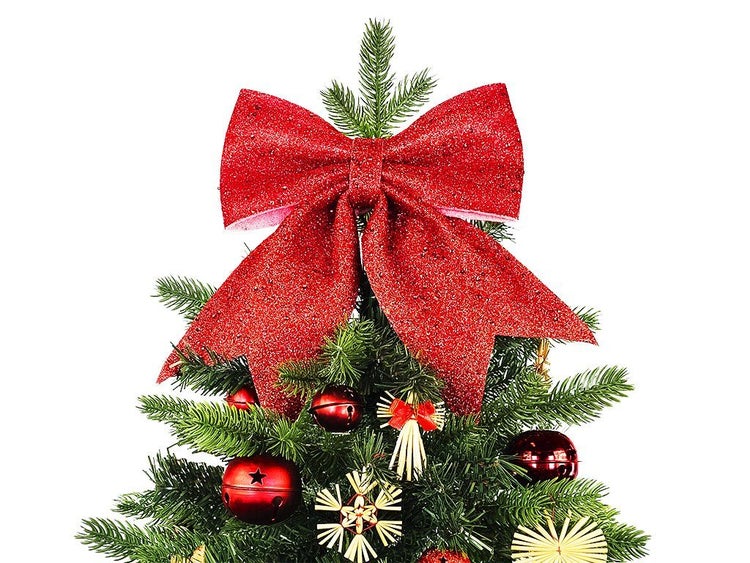 Weihnachtsbaumspitze in Form einer großen Schleife mit Glitzereffekt als Dekoration für den Christbaum.