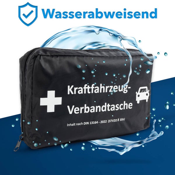 Wasserabweisende Auto-Verbandstasche mit Erste-Hilfe-Inhalt nach DIN 13164-2022