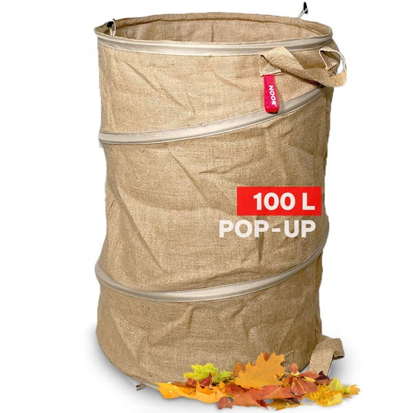 Gartenabfallsack POP-UP - 100 Liter - Jute - Gartensack selbststehend und faltbar - reißfester Laubsack zum Transport von Gartenabfällen