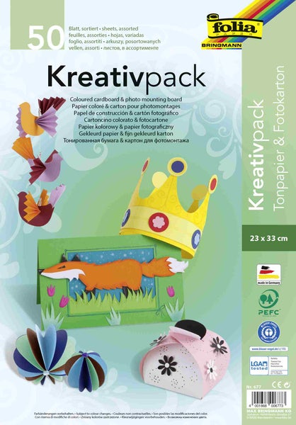 Folia  Kreativpack Tonpapier/Fotokarton, 23x33cm, 50 Blatt, sortiert