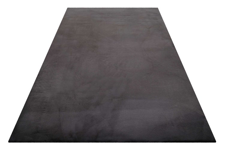Rechteckiger Teppich in Anthrazit mit weicher Oberfläche aus Polyester.