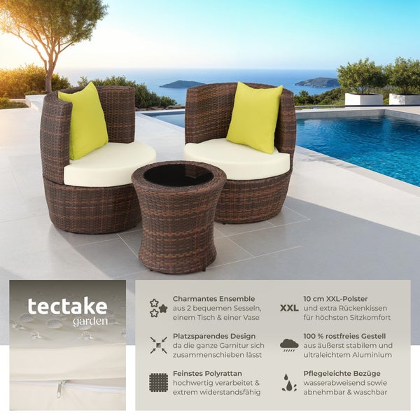 Rattan Sitzgruppe tectake Nizza stapelbar mit Aluminiumgestell schwarz/braun