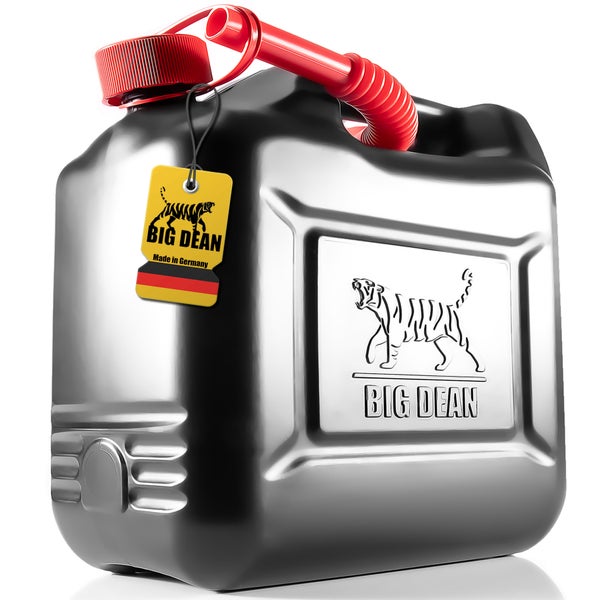 BigDean Benzinkanister 10L mit UN-Zulassung & flexiblem Auslaufrohr - Kraftstoffkanister für Benzin & Diesel - handlicher Kanister Dieselkanister Reservekanister – im Tiger-Design Made in Germany