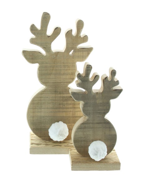 FRANK FLECHTWAREN | Figur Rentier, 2er Set, 10 x 6 x 24 cm, 8 x 5 x 17 cm, HOLZ, TEXTIL