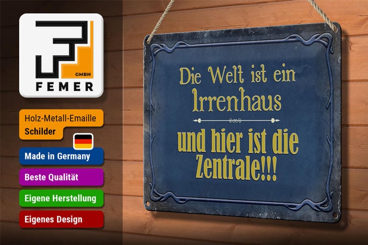 Blechschild Spruch 30x20cm Welt ist ein Irrenhaus und