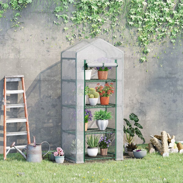 Outsunny Foliengewächshaus, Treibhaus, 70 x 50 x 160 cm, PVC,Stahl, Weiß