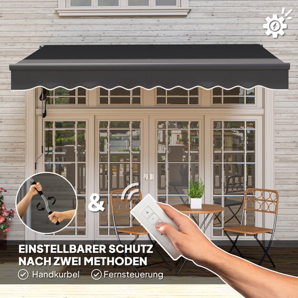 Outsunny Klemmmarkise mit Handkurbel elektrisch höhenverstellbar Gelenkarmmarkise Markise Sonnenschutz UV 30+ Balkonmarkise inkl. Wandhalterung Sonnenmarkise 300cm breit für Terrasse Balkon Dunkelgrau