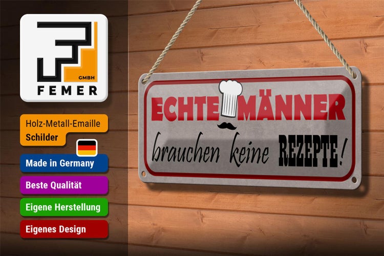 Blechschild Spruch 27x10cm Männer brauchen keine Rezepte Dekoration