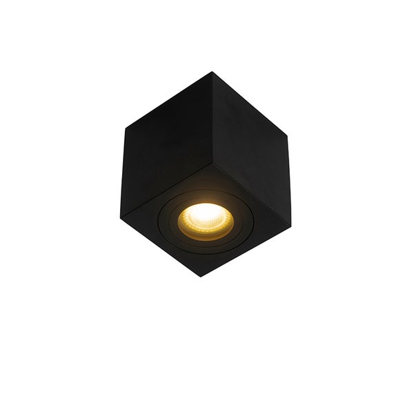 Schwarze, würfelförmige Deckenleuchte mit LED-Leuchtmittel