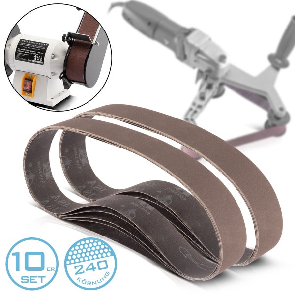 Stahlwerk Schleifbänder Set von 10 Stück, Körnung 240, passend für Bandschleifer und Doppelschleifer.