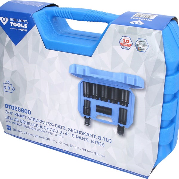 BRILLIANT TOOLS 3/4 Kraft-Stecknuss-Satz Sechskant 8tlg. lang 24 - 36 mm - BT025600