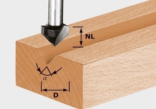 Festool V-Nutfräser HW Schaft 8 mm HW S8 D14/7/90° - 490999