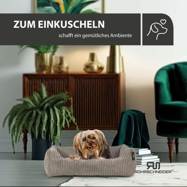 Rohrschneider Tierbett Cordstoff breit Gr. 1 taupe + faltbarer Reisenapf