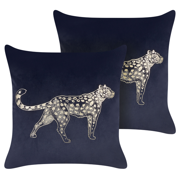 Dekokissen 2er Set MARULA Samtstoff 45 x 45 cm Schwarz Tiermuster