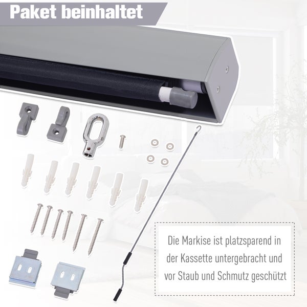 Outsunny Senkrechtmarkise, Vertikalmarkise mit Handkurbel, 250 x 140 cm, Polyesterstoff+Aluminium, Dunkelgrau