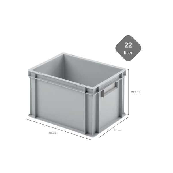 PROREGAL SuperSparSet 10 x Eurobehälter Mit Geschlossenem Griff und Auflagedeckel HxBxT 23,5 x 30 x 40 cm 22 Liter Grau Eurobox Transportbox