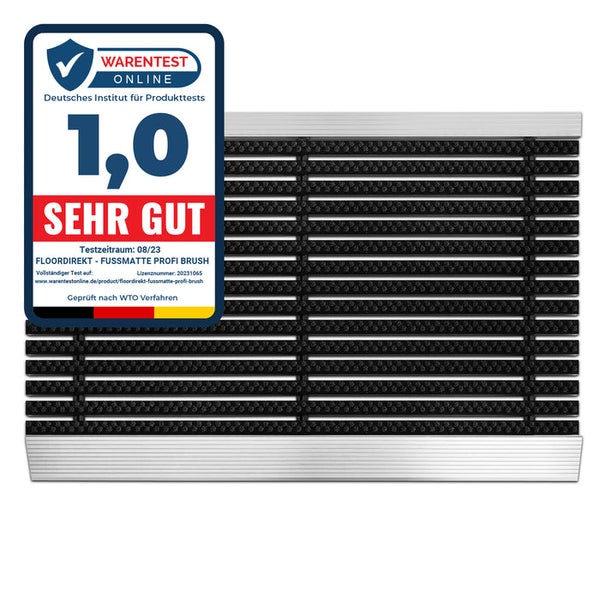 FLOORDIREKT Fußmatte - Profi Brush - Schmutzfangmatte mit Alu-Rahmen - Schwarz 60 x 90 cm