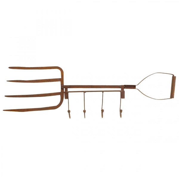 Dekorative Garderobe im Design einer Heugabel mit Haken