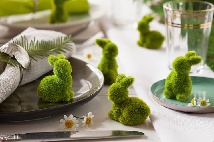 FRANK FLECHTWAREN | Mini-Hase Moos, 12er Set, KUNSTSTOFF, ca. Höhe 5 cm