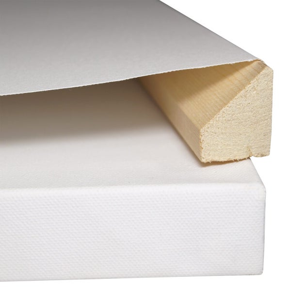 Nahaufnahme einer Keilrahmen-Leinwand mit Holzrahmen und weißer Leinwandbespannung