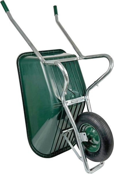 Schubkarre Matrix 100L 250kg | Luftrad mit Kugellager | grüne Kunststoffwanne & verzinkter Rahmen