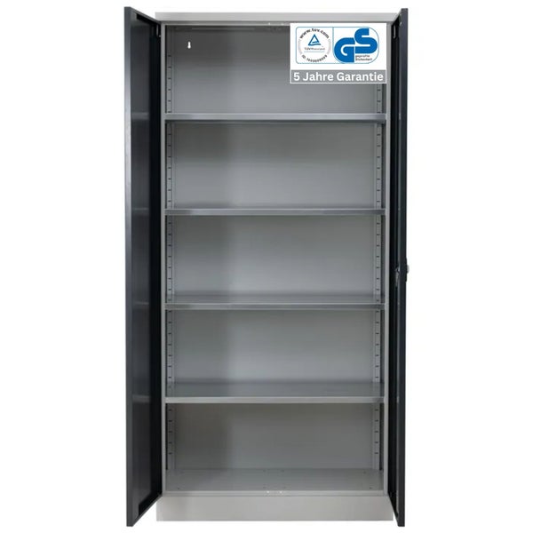 PROREGAL Stahlschrank Bee 4 Fachböden HxBxT 195 x 92 x 60 cm Pulverbeschichtetes & Verstärktes Fachbodenmaterial Grau & Antrhazit