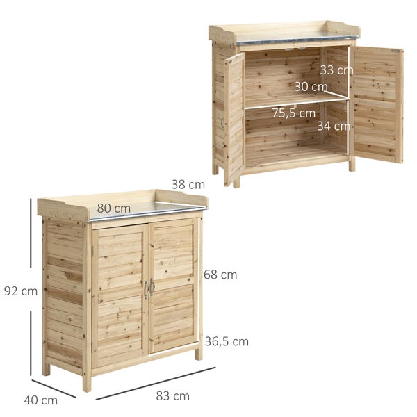 Holz Gartenschrank mit Metallplatte und Abmessungen