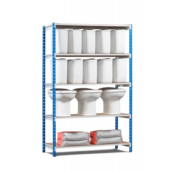 PROREGAL Fachbodenregal Maximus HxBxT 180 x 125 x 60 cm 5 Ebenen Offener Fachboden Fachlast 152 kg Lichtblau-Lichtgrau