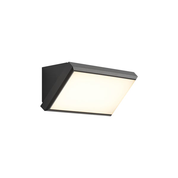Moderne LED-Außenwandleuchte in Anthrazit mit eckigem Design und nach unten gerichteter Lichtquelle.