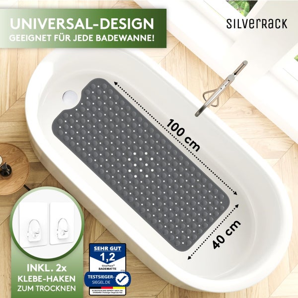 SilverRack Badewannenmatte 100x40 cm (Anthrazit) - Antirutschmatte Badewanne BPA frei für Kinder und Babys - Duschmatte schimmelresistent & maschinenwaschbar - Badematte rutschfest
