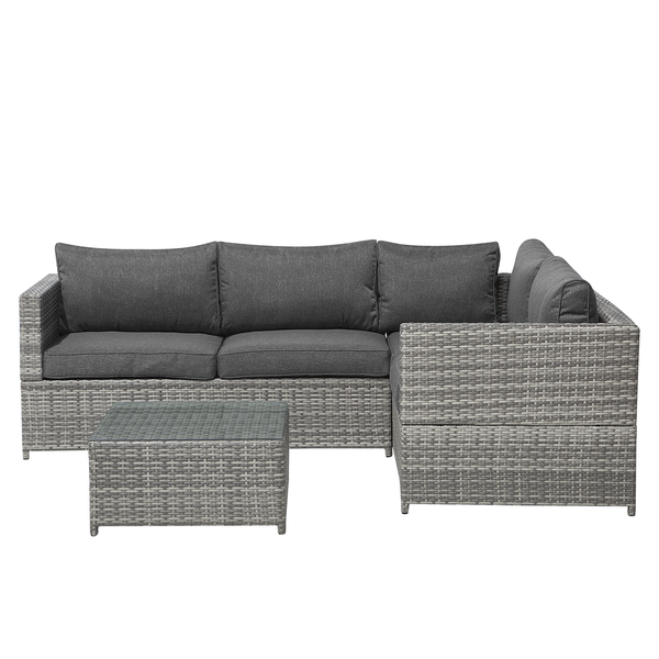 Garten Ecksofa mit Tisch 4-Sitzer AVOLA linksseitig Polyrattan Grau
